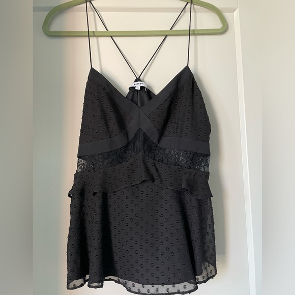 Likely Tops - Likely Swiss dot and lace trim strappy top. Black. Size Large